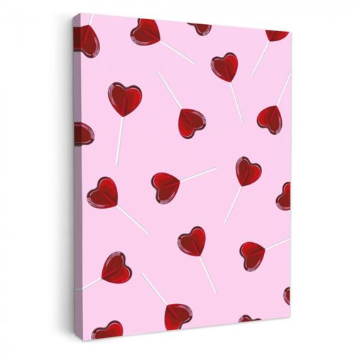Tableau sur toile - Rose - Coeur - Sucette - Bonbon