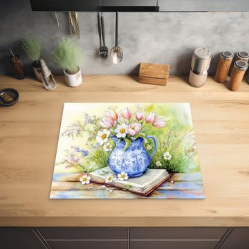 Protection plaque induction - Vase - Bleu de Delft - Marguerites