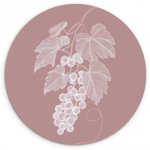 Tableau rond - Treillis - Raisins - Illustration - Feuilles