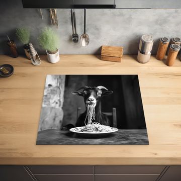 Protection plaque induction - Chèvre - Assiette - Spaghetti - Noir et blanc