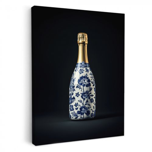 Tableau sur toile - Champagne - Fleurs - Or - Chic