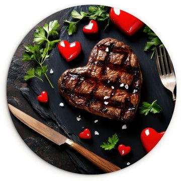 Tableau rond - Steak - Coeur - Couverts