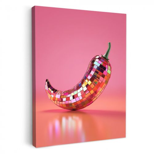 Tableau sur toile - Poivre - Disco - Rouge - Paillettes