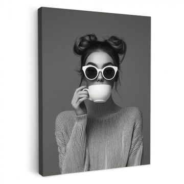Tableau sur toile - Femme - Café - Noir - Blanc
