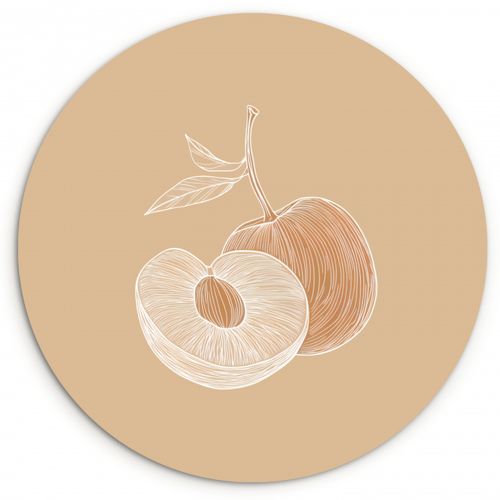 Tableau rond - Pêche - Dessin au trait - Fosse - Beige