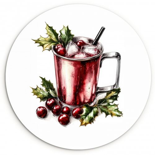 Tableau rond - Boisson - Hiver - Cocktail - Rouge