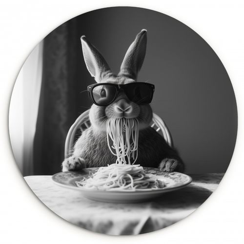 Tableau rond - Lapin - Lapin - Lunettes de soleil - Nappe - Pâtes - Mignon