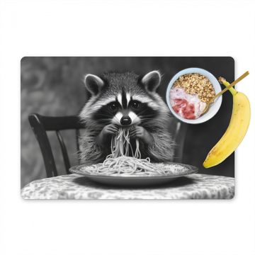 Raton laveur - Mignon - Pâtes - Nappe - Noir - Blanc