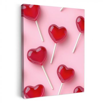 Tableau sur toile - Sucettes - Coeurs - Rose