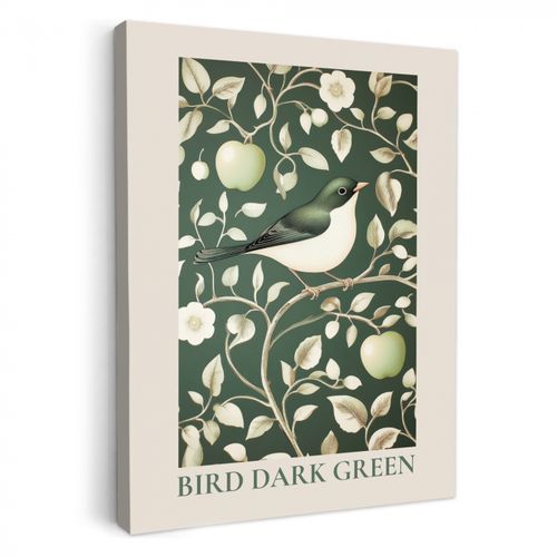 Tableau sur toile - Vert - Oiseau - Fleurs