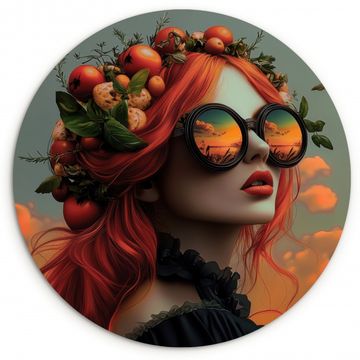 Tableau rond - Femme - Couronne - Tomate - Bascilicum - Lunettes de soleil