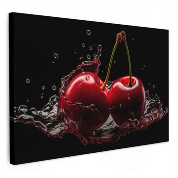 Tableau sur toile - Cerise - Rouge - Fruit - Eau - Noir
