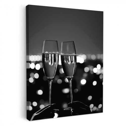 Tableau sur toile - Bulles - Cheers - Coupes de champagne - Lumières de la ville