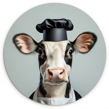 Tableau rond - Vache - Noir - Blanc - Cuisinier