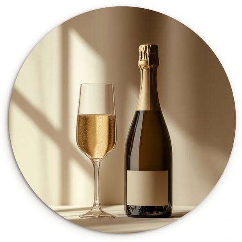 Tableau rond - Champagne - Beige - Ombre - Bulles