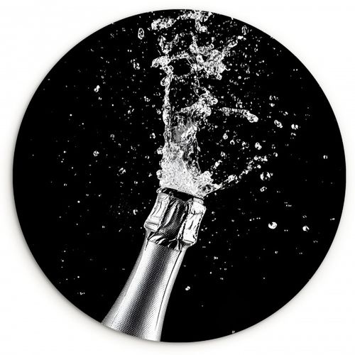 Tableau rond - Champagne - Noir - Éclaboussures - Éclatement