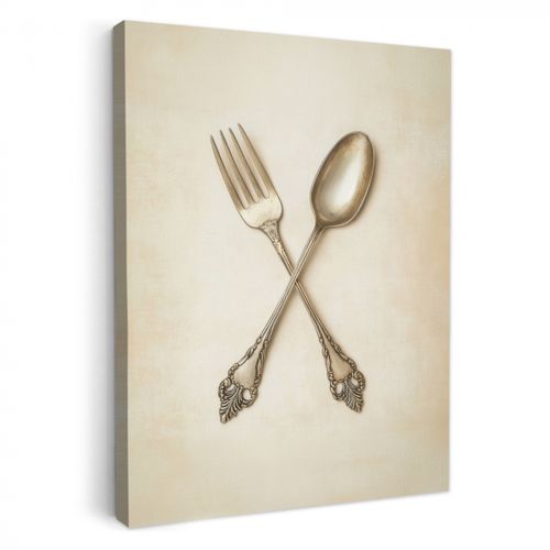 Tableau sur toile - Beige - Vintage - Couverts