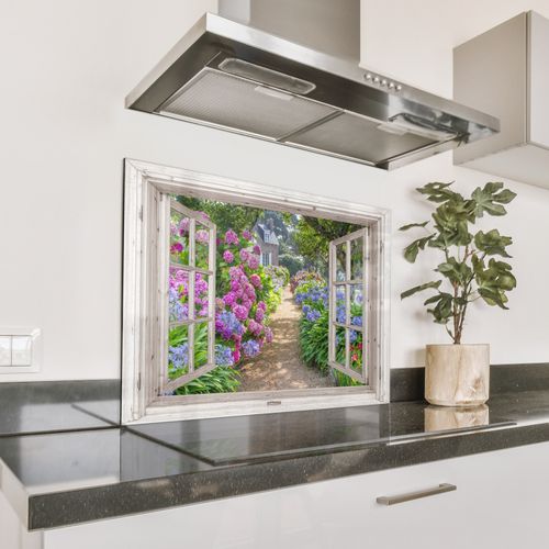Fond de hotte - Maison de campagne encadrée d'hortensias