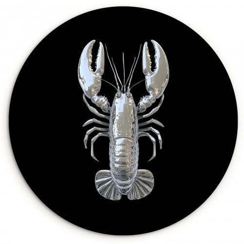 Tableau rond - Homard - Argent - Métallique - Luxe