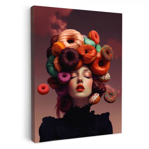 Tableau sur toile - Femme - Donuts - Coloré