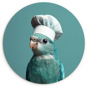 Tableau rond - Perruche - Oiseau - Chapeau de cuisinier - Mignon