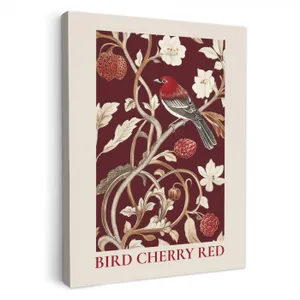 Tableau sur toile - Oiseau - Bordeaux - Fleurs - Baies