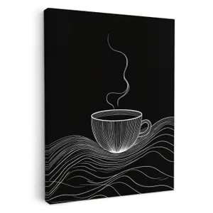Tableau sur toile - Dessin au trait - Tasse à café - Noir