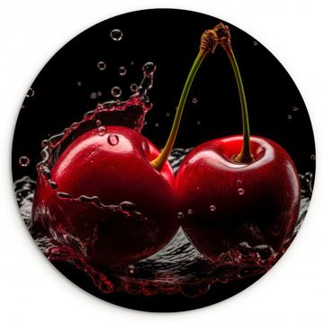 Tableau rond - Cerise - Rouge - Fruit - Eau - Noir