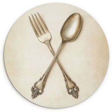 Tableau rond - Beige - Vintage - Couverts