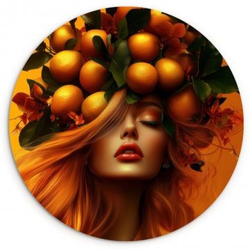 Tableau rond - Femme - Citrons - Fleur - Jaune