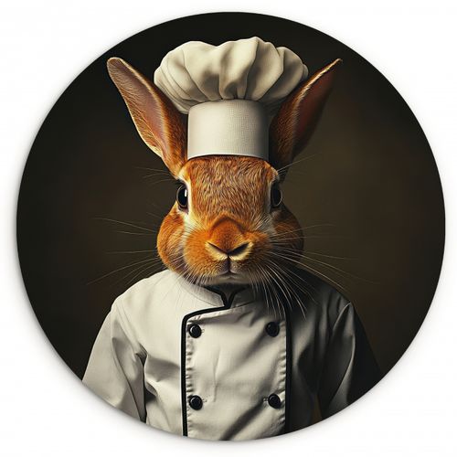 Tableau rond - Lapin - Cuisinier - Animal