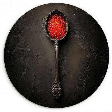 Tableau rond - Noir - Cuillère - Caviar