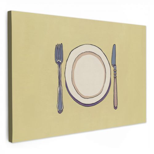 Tableau sur toile - Illustration - Assiette - Couverts - Beige