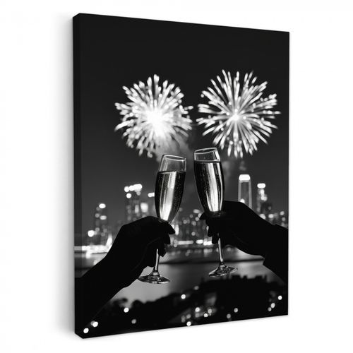 Tableau sur toile - Feux d'artifice - Cheers - Skyline - Champagne