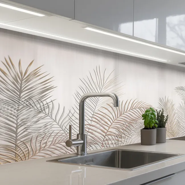 Bladeren - Beige - Botanisch - Vintage keuken achterwand 2 middel -3d_schuin