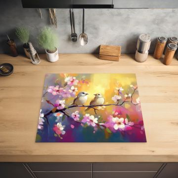 Protection plaque induction - Oiseaux - Fleurs - Rose