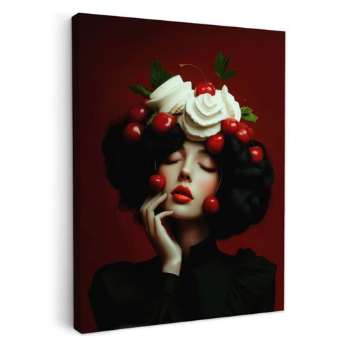 Tableau sur toile - Femme - Cerises - Crème fouettée