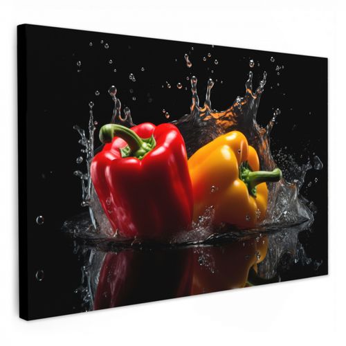 Tableau sur toile - Poivre - Eau - Noir - Légumes - Rouge - Jaune
