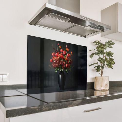 Fond de hotte - Bouquet - Tulipes - Vase - Rouge