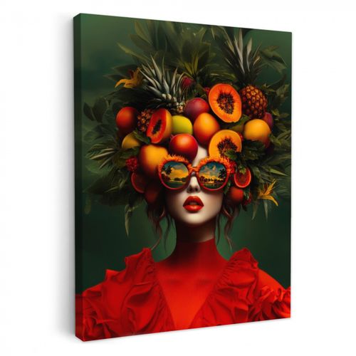 Tableau sur toile - Femme - Fruits - Papaye - Ananas