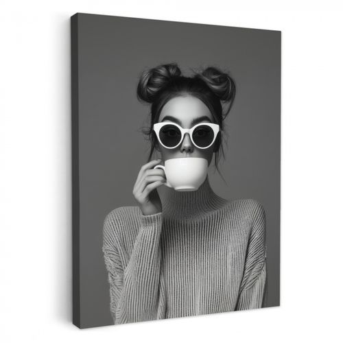Tableau sur toile - Femme - Café - Noir - Blanc