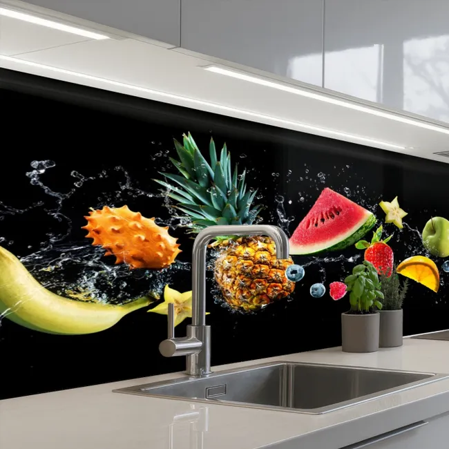 Splash - Fruit - Zwart keuken achterwand 2 middel -3d_schuin