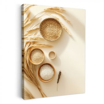 Tableau sur toile - Céréales - Bois - Bol - Beige