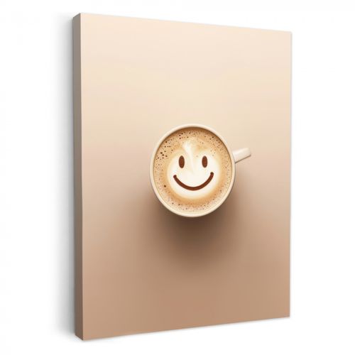 Tableau sur toile - Café - Mousse de lait - Sourire - Beige