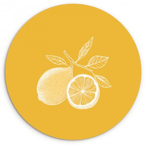 Tableau rond - Citrons - Illustration - Minimaliste - Jaune