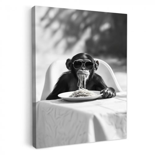 Tableau sur toile - Singe - Spaghetti - Lunettes de soleil - Noir et blanc - Cool - Animal