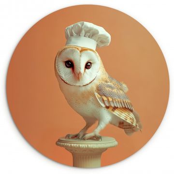 Tableau rond - Chouette effraie - Toque - Orange - Oiseau