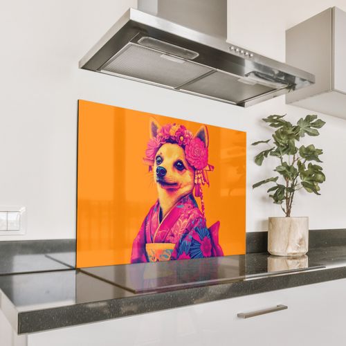 Fond de hotte - Kimono - Toutou - Couronne de fleurs - Orange