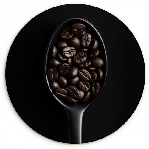 Tableau rond - Grains de café - Cuillère - Noir