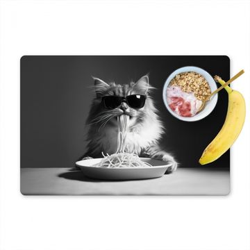 Sets de table - Chat à poil long - Lunettes de soleil - Spaghetti - Humour - Noir - blanc